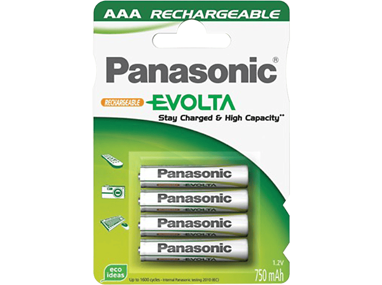 AAA | Wentronic, 750mAh, NiMH 4-BL EVOLTA, Panasonic, Níquel metal hidruro, 1.2V batería recargable