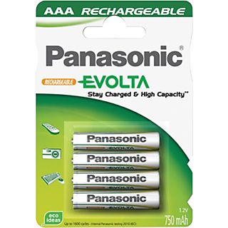 Pilas AAA - Wentronic, 750mAh, NiMH 4-BL EVOLTA, Panasonic, Níquel metal hidruro, 1.2V batería recargable