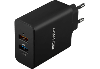 CANYON H-07 hálózati adapter, 1x USB QuickCharge 3.0 port 5V, 2,4A, + 1x USB port, fekete (CNE-CHA07B)
