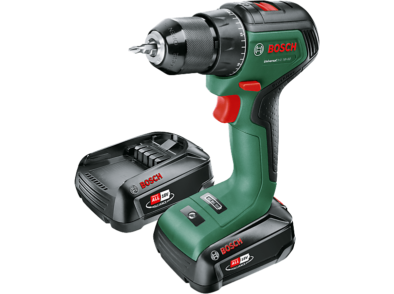 BOSCH UniversalDrill Akkumulátoros fúrócsavarozó, 18V, akkuval és töltővel (2x2,0Ah) (06039D7002)