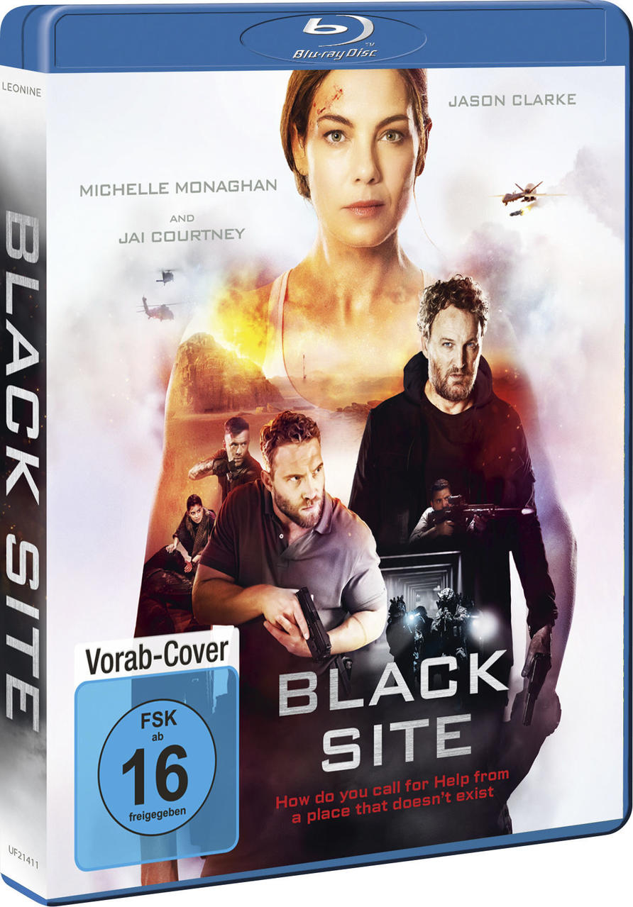 Ein Blu-ray-Disc-Cover für den Film 'Black Site'. Es zeigt Schauspieler und den Filmtitel.
