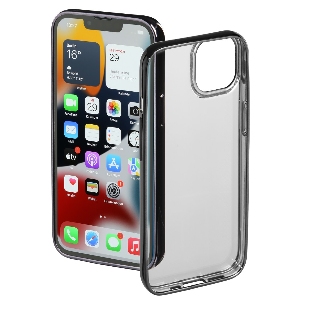 HAMA Clear&Chrome, Schwarz, 13, iPhone Transparent Backcover, Apple