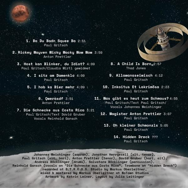 Albumcover mit Sternenhimmel, Mond und Raumstation. Titelliste und Künstlerinfos.