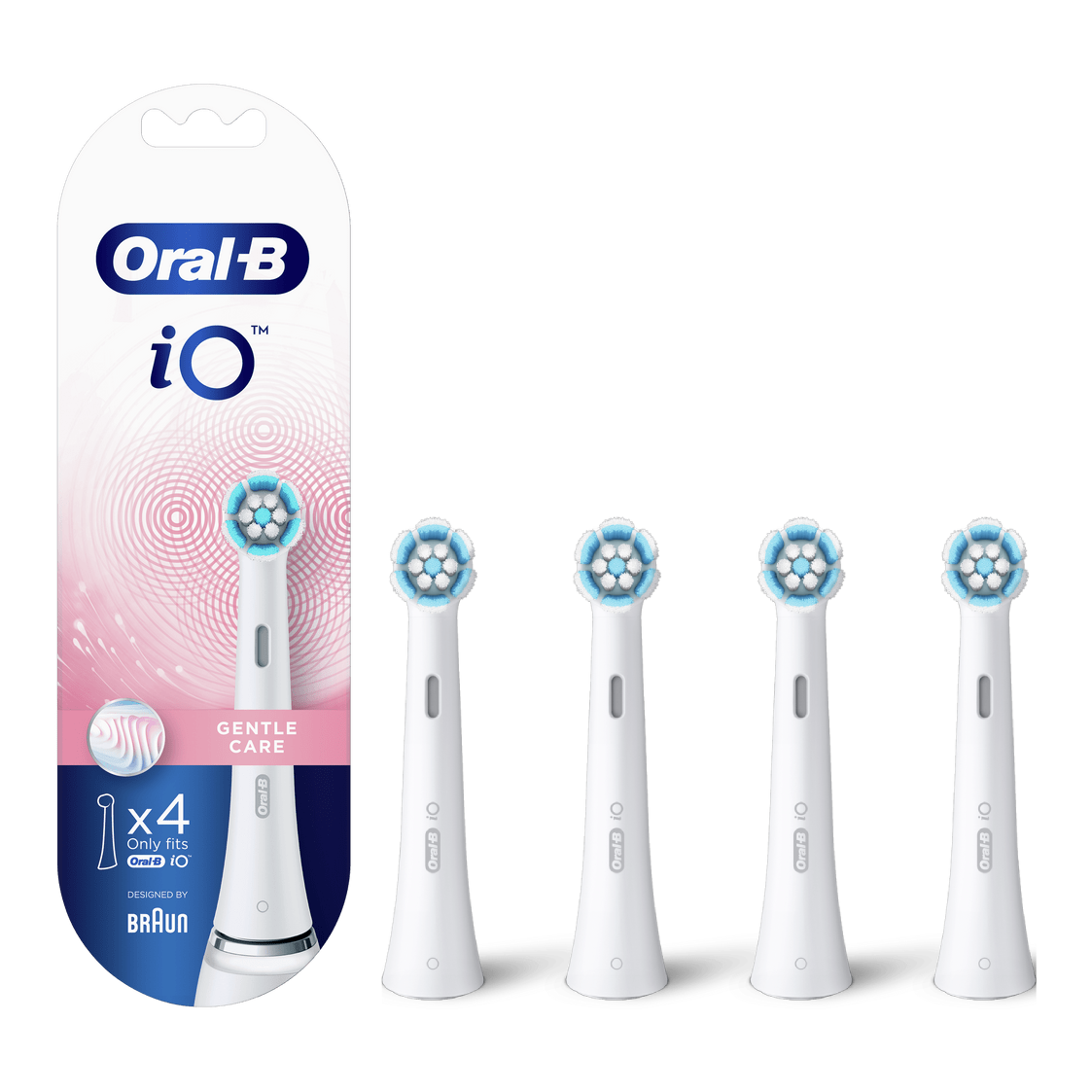 Recambio para cepillo dental - Oral-B iO Gentle Care, Pack De 4 Unidades, Blanco