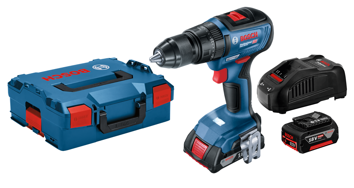 BOSCH PROFESSIONAL GSB 18V-50 Akkumulátoros ütvefúró-csavarozógép, 18V, akkuval és töltővel, L-Boxx-ban (2x5,0Ah)(06019H5101)