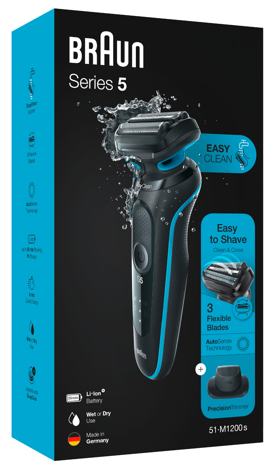 BRAUN Series 5 51-M1200s Wet&Dry Borotva, 1 tartozékkal, mentazöld