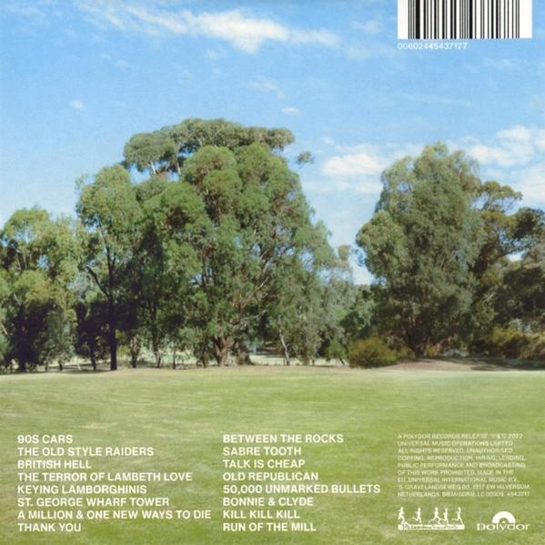 Albumcover mit dem Text '90s Cars' und baumreicher Hintergrund. Der Albumtitel ist zwischen den Felsen.