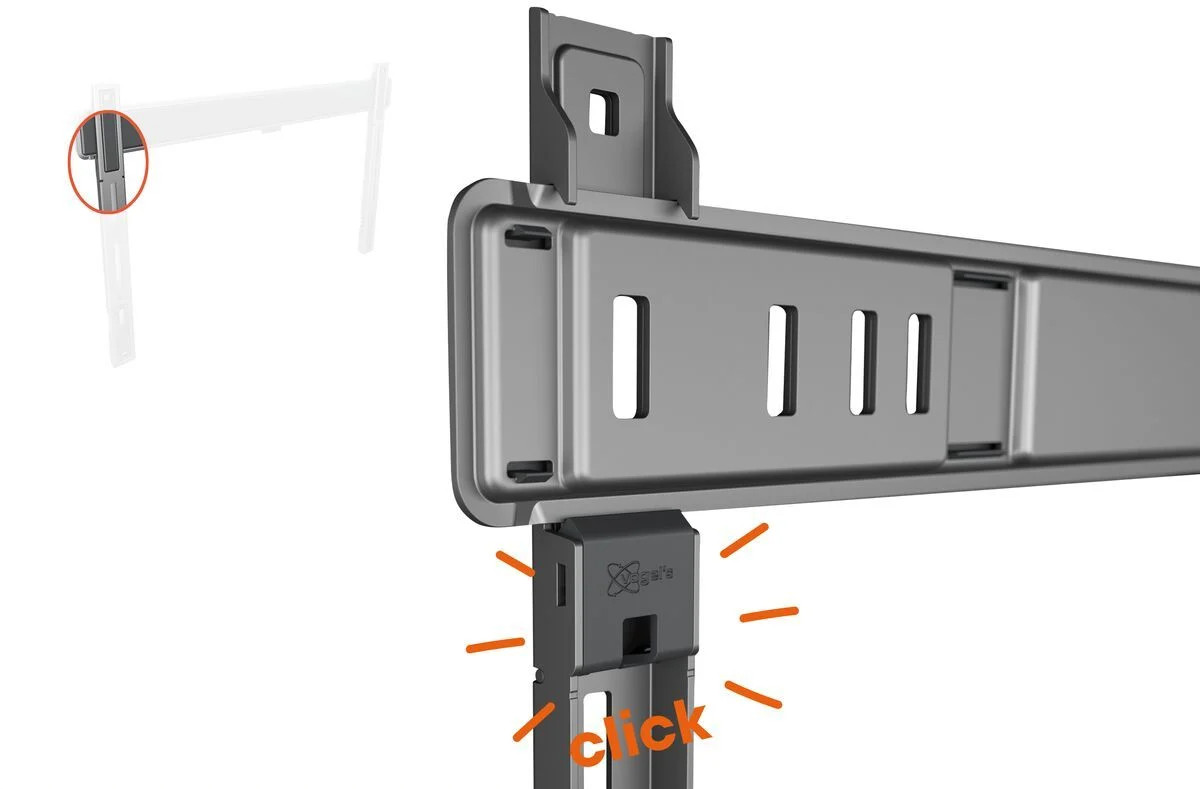 Support métallique connecté à une pièce plastique noire.
