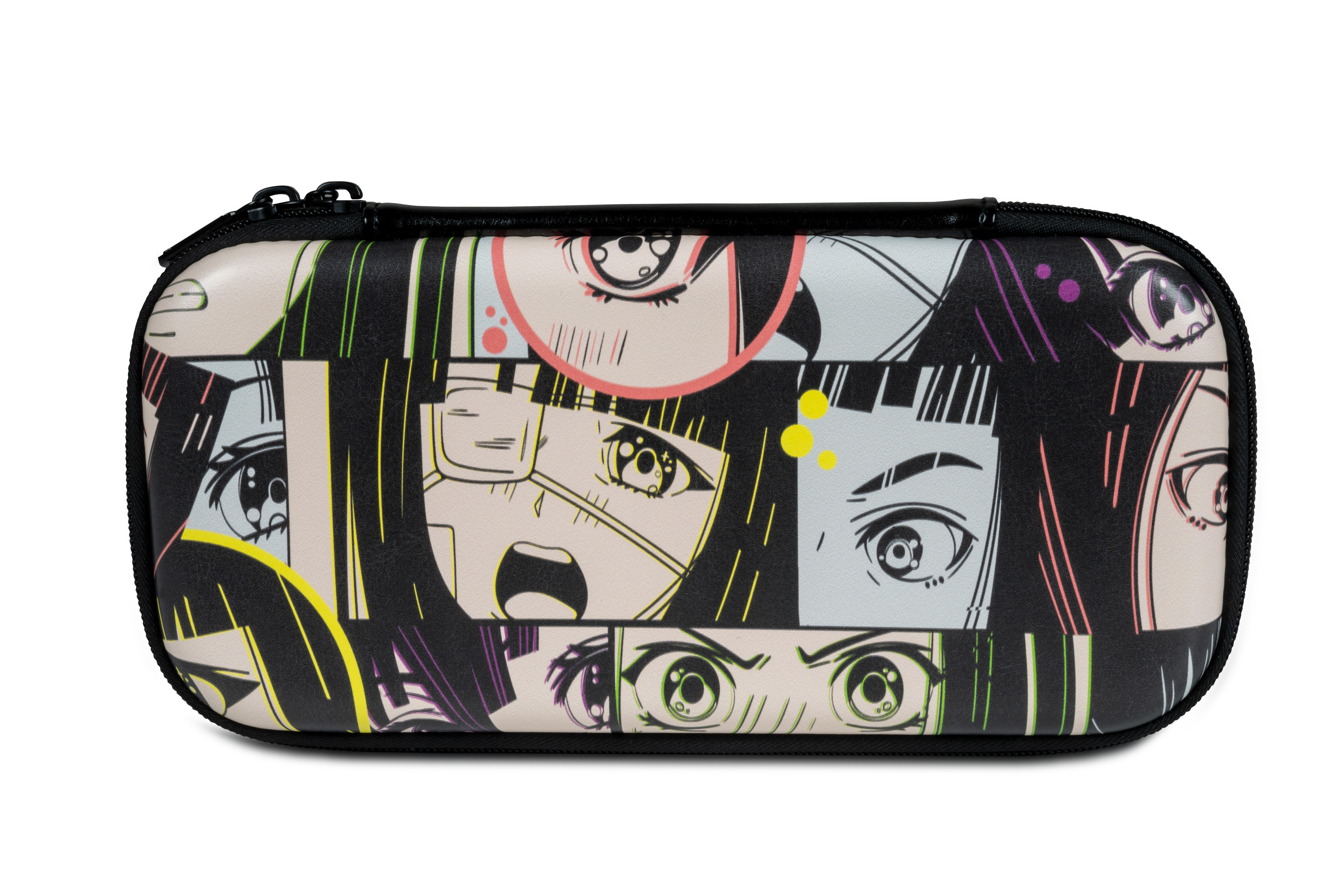 Ein Federmäppchen mit Anime-Augen-Designs darauf.