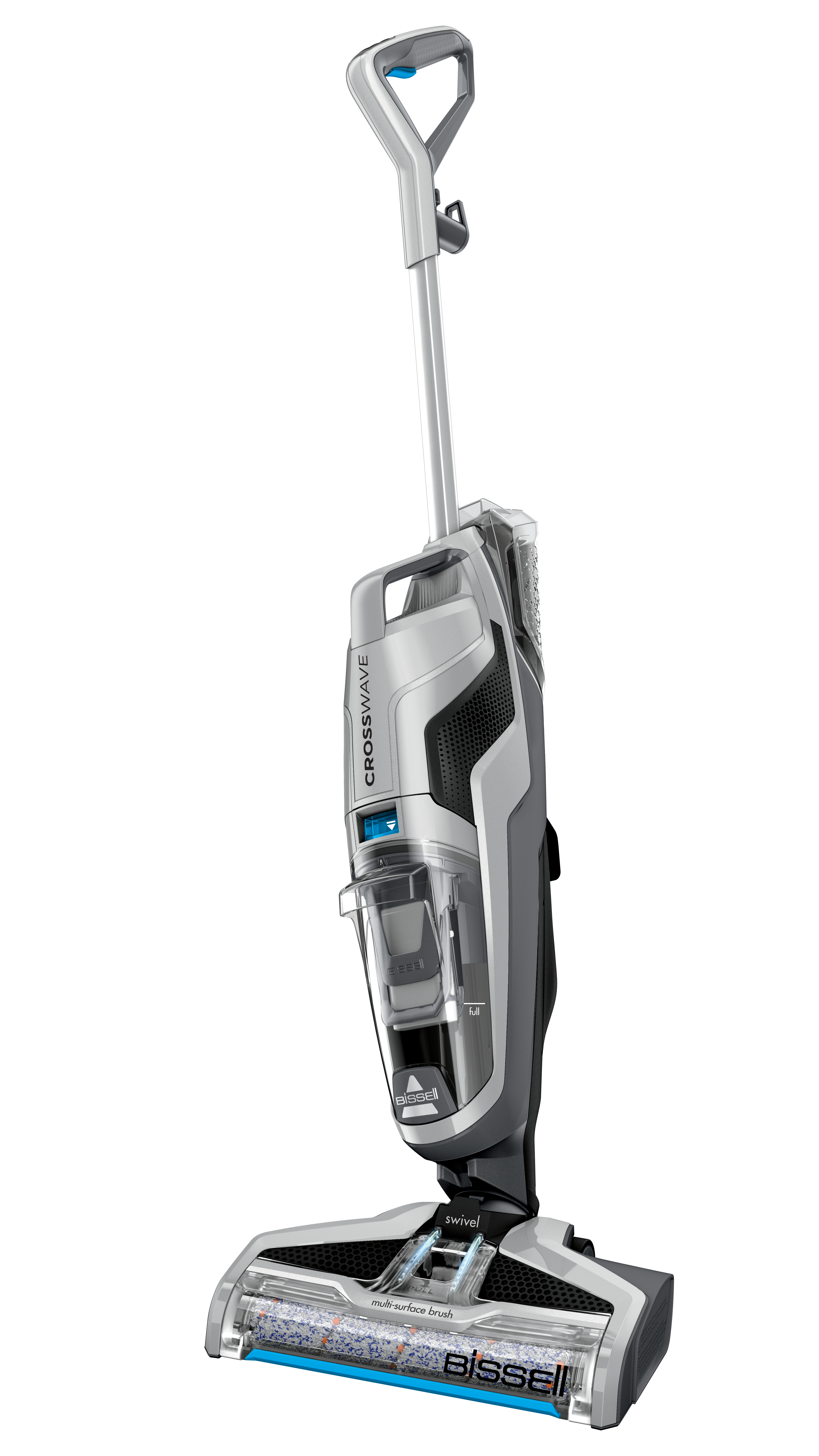 Ein silberner und grauer Bissell Crosswave Swivel Staubsauger.
