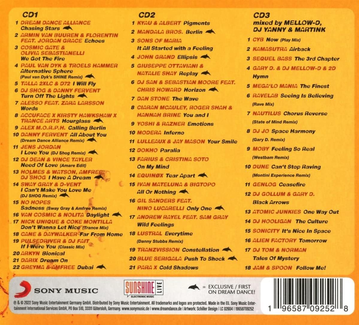 CD-Albumcover mit einer Liste von Songtiteln und Künstlern. Das Album trägt den Titel 'Sunshine Live'.