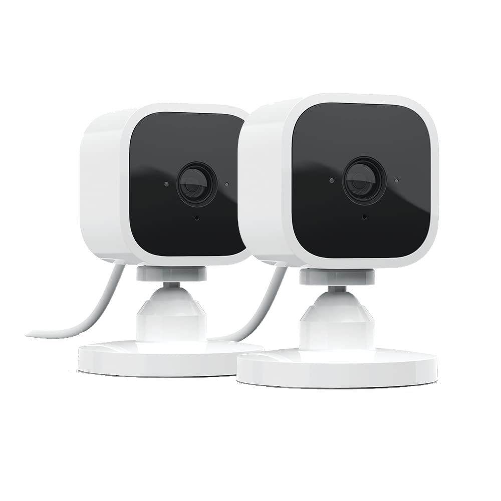 Cámara de vigilancia IP - Amazon Blink Mini, Pack de 2, Full HD, 1080p, Detección de movimiento, Alexa, Blanco