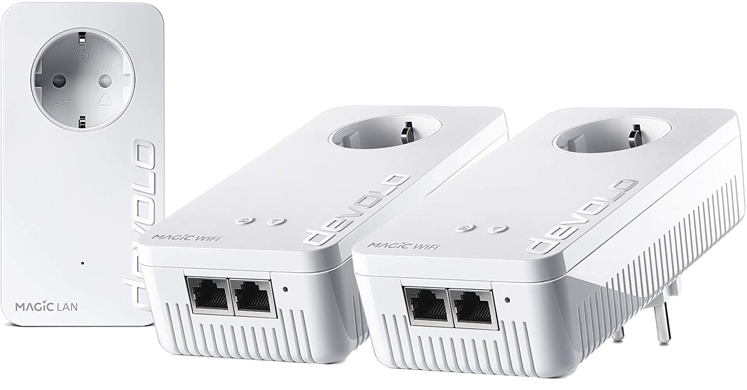 Adaptador PLC - Devolo Magic 1 Kit Multiroom PLC, Wi-Fi 2-1-3, 12000 Mbit/s, 3 unidades, Blanco