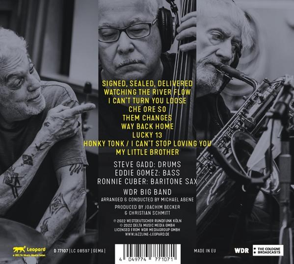 Le dos d'un boîtier de CD avec le nom du groupe, les titres des chansons et les membres du groupe.