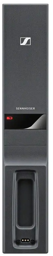 Enceinte Sennheiser noire, vue arrière, avec logo.