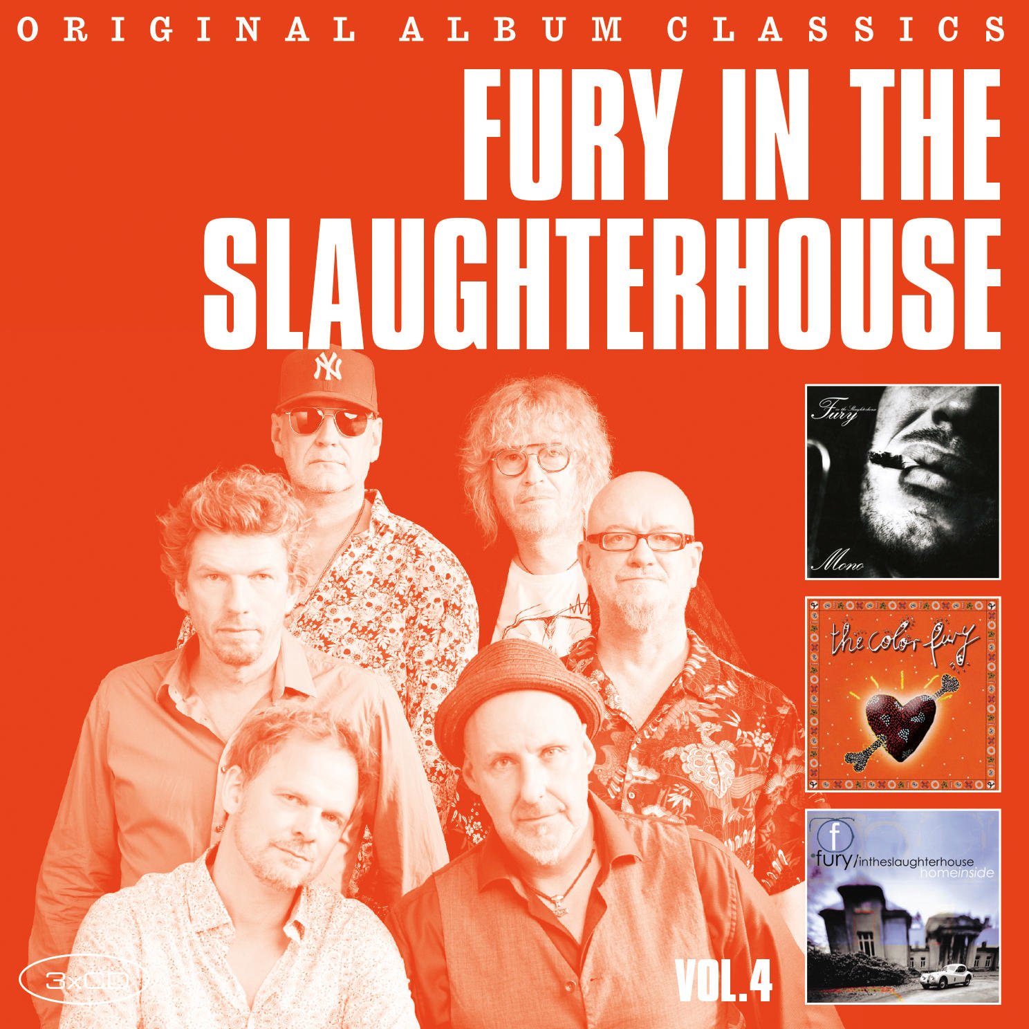 Albumcover: Band 'Fury in the Slaughterhouse', Artwork in Orange und Weiß.