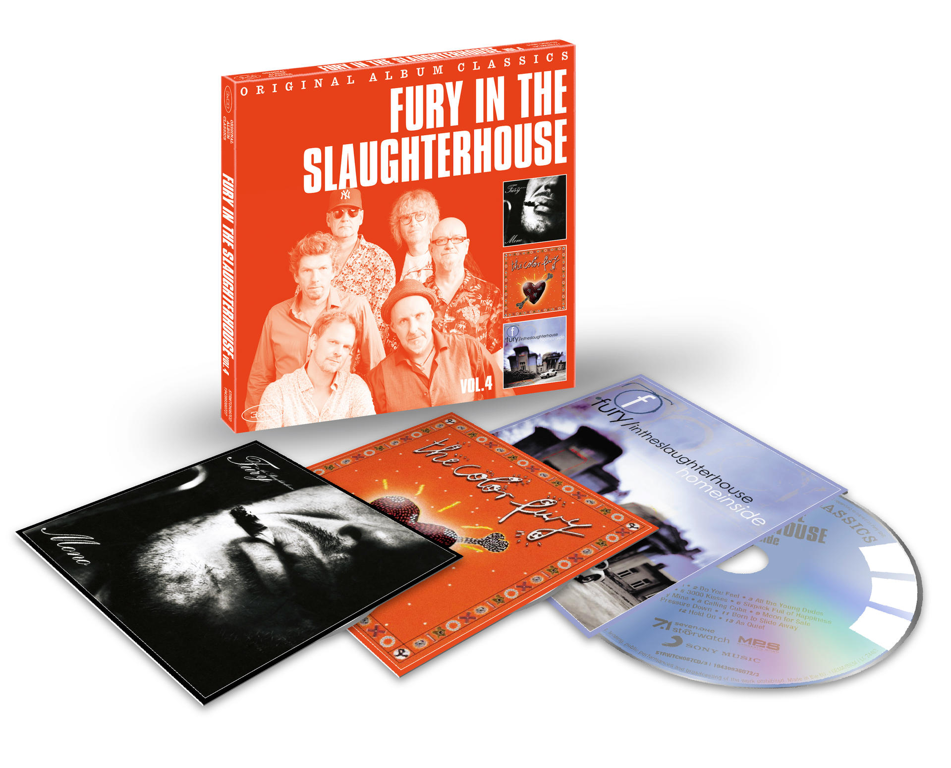 Ein Box-Set mit Alben von 'Fury in the Slaughterhouse' mit drei CDs und Albumcovern.
