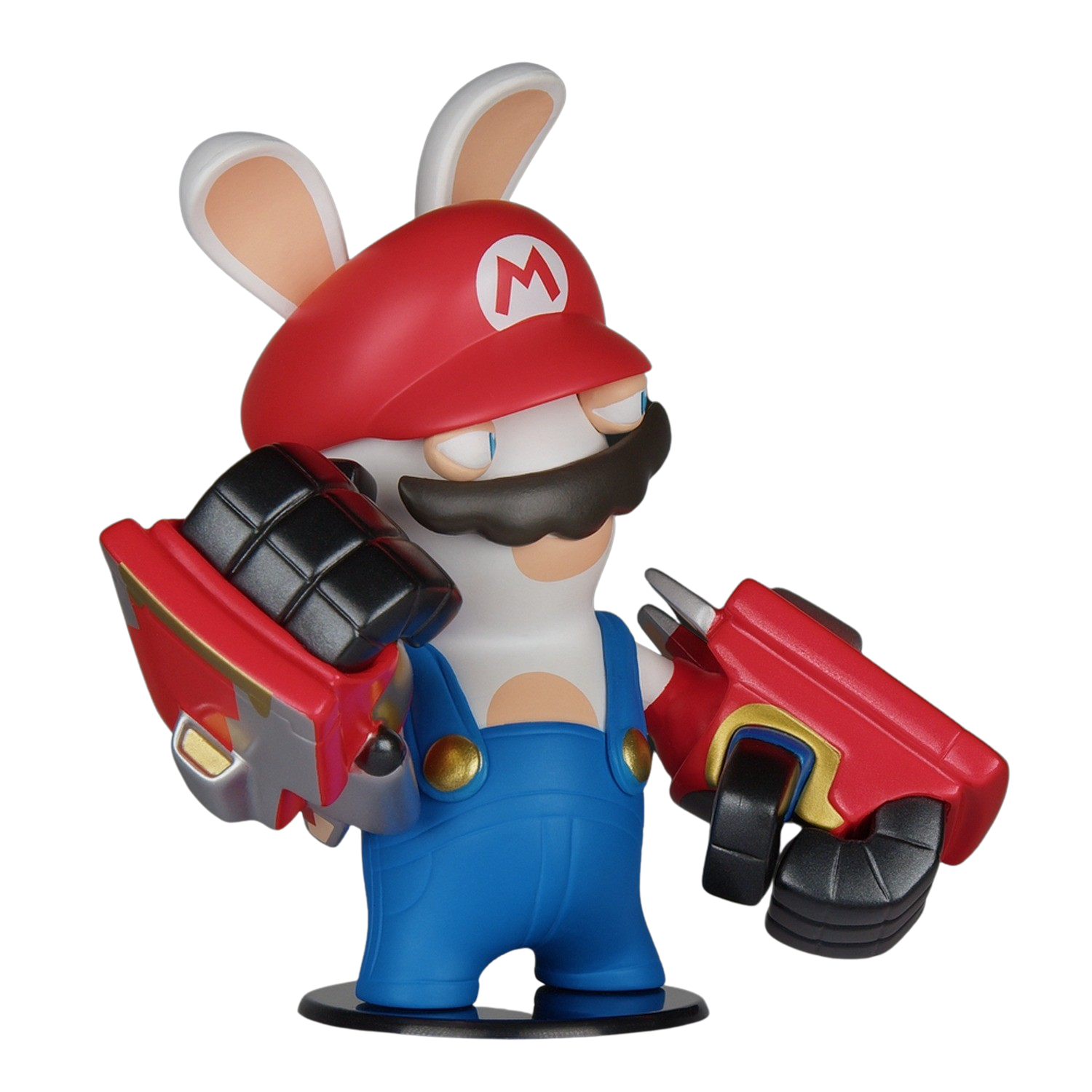 Figura de Rabbid Mario blanco. Sostiene armas, usa el sombrero y el overol de Mario.