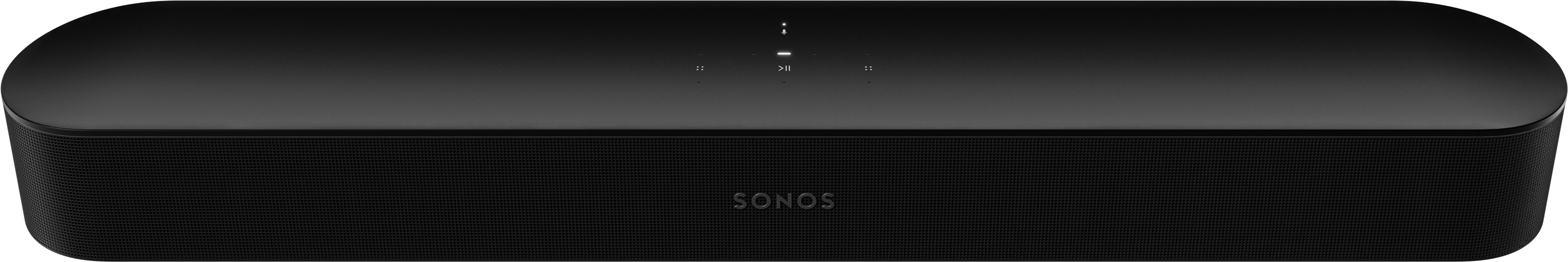 Soundbar nera con la parola 'SONOS' visibile. Ha un design elegante ed è minimalista.