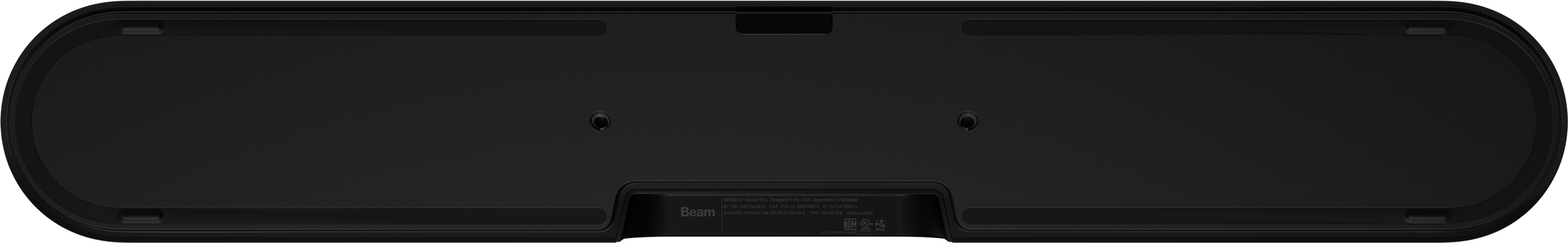 Soundbar Sonos Beam nera, vista inferiore.
