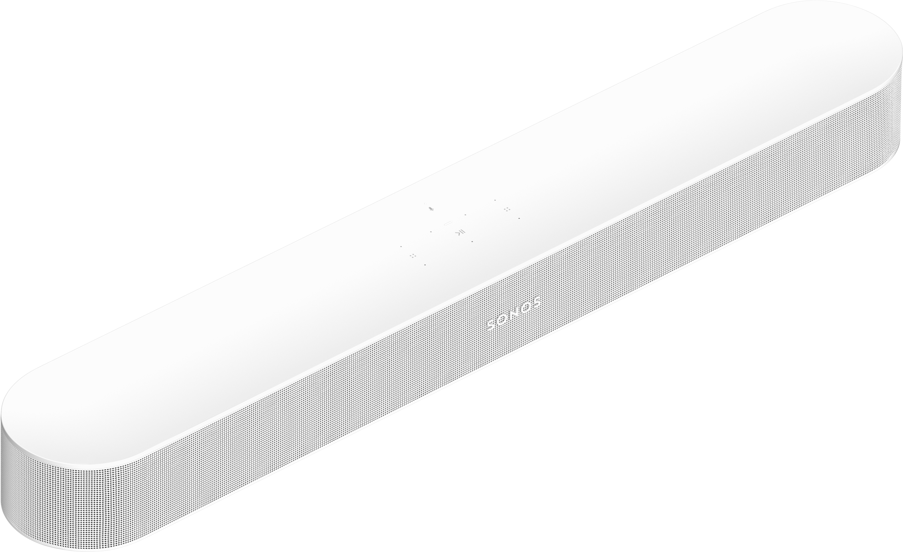 Soundbar Sonos bianca con bordi arrotondati. Il logo Sonos è visibile.