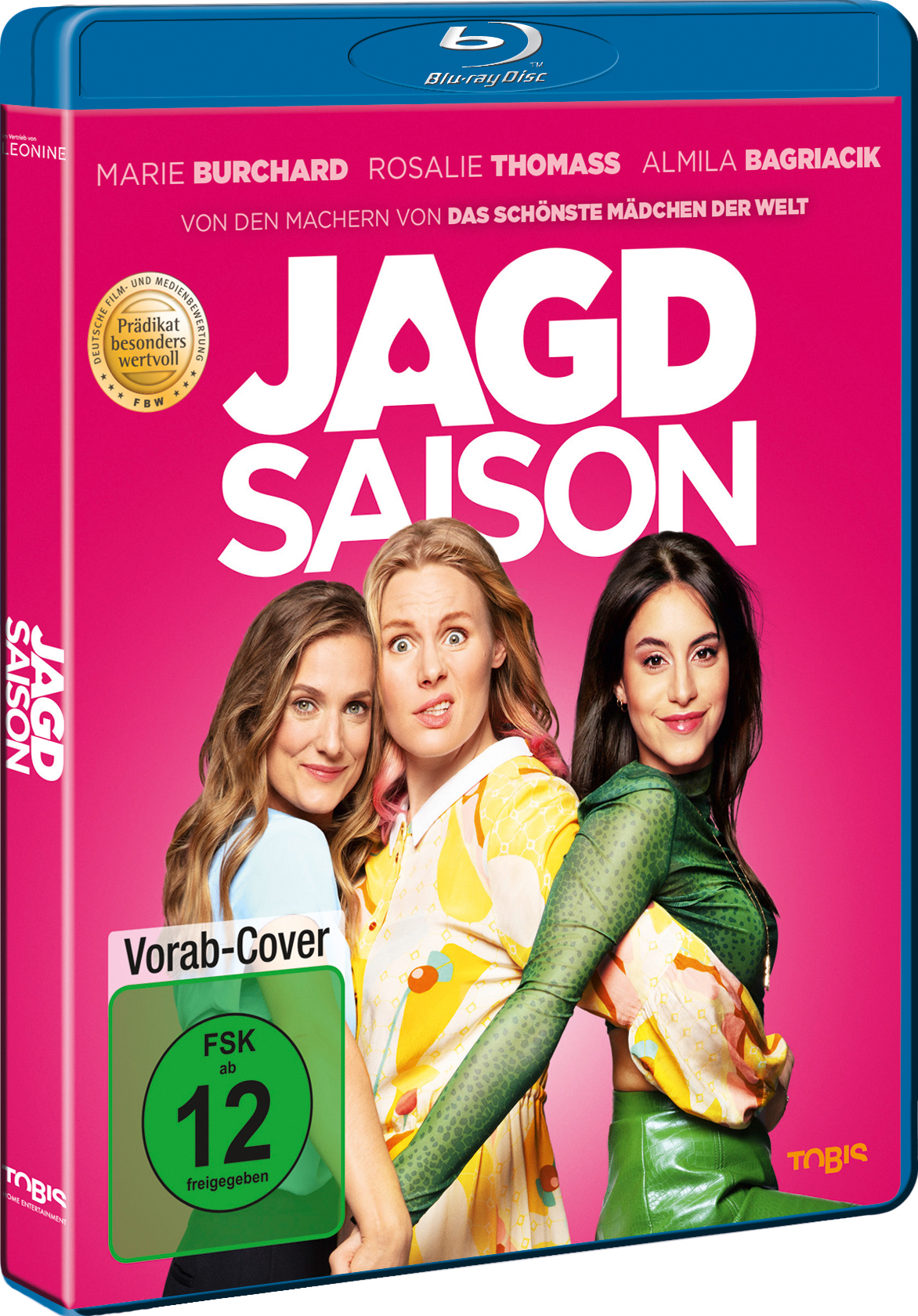 Blu-ray-Cover des Films Jagd Season. Drei Frauen posieren. Pinker Hintergrund.