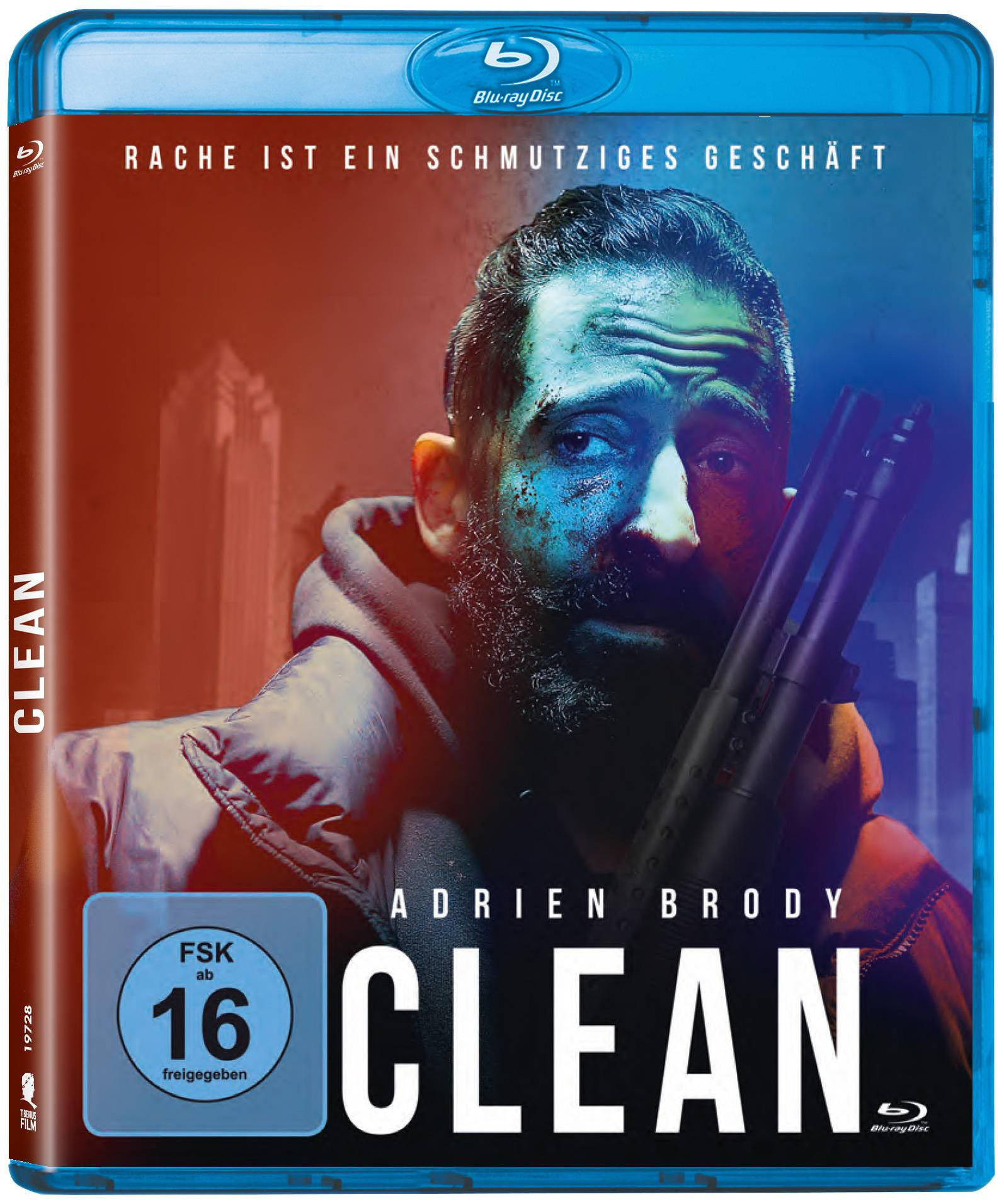 Das Cover des Blu-ray-Films 'Clean'. Adrien Brody ist auf dem Cover und hält zwei Waffen.