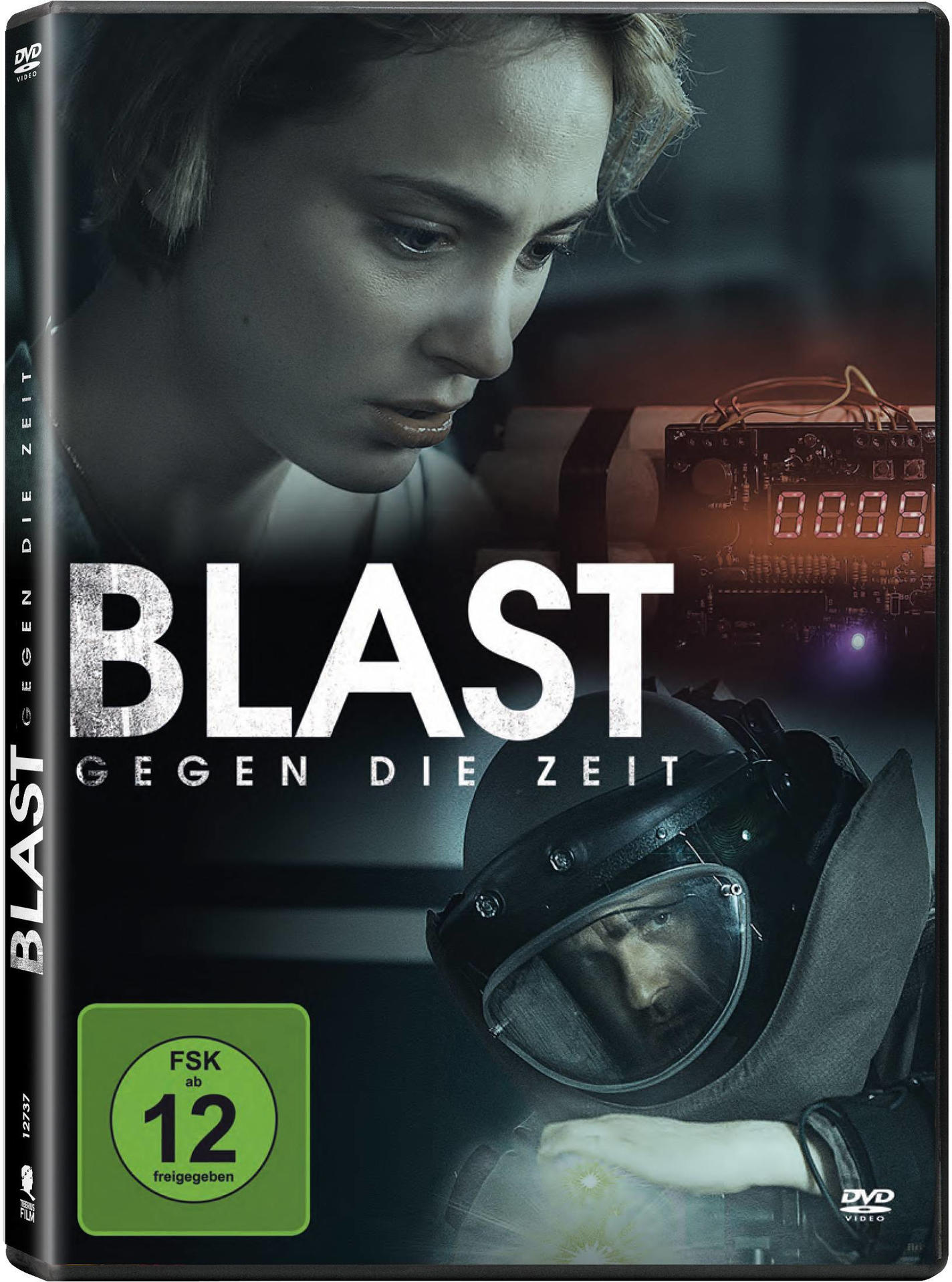 Filmcover mit dem Gesicht einer Frau, dem Titel 'BLAST' und einem Timer. Der Text ist auf Deutsch.