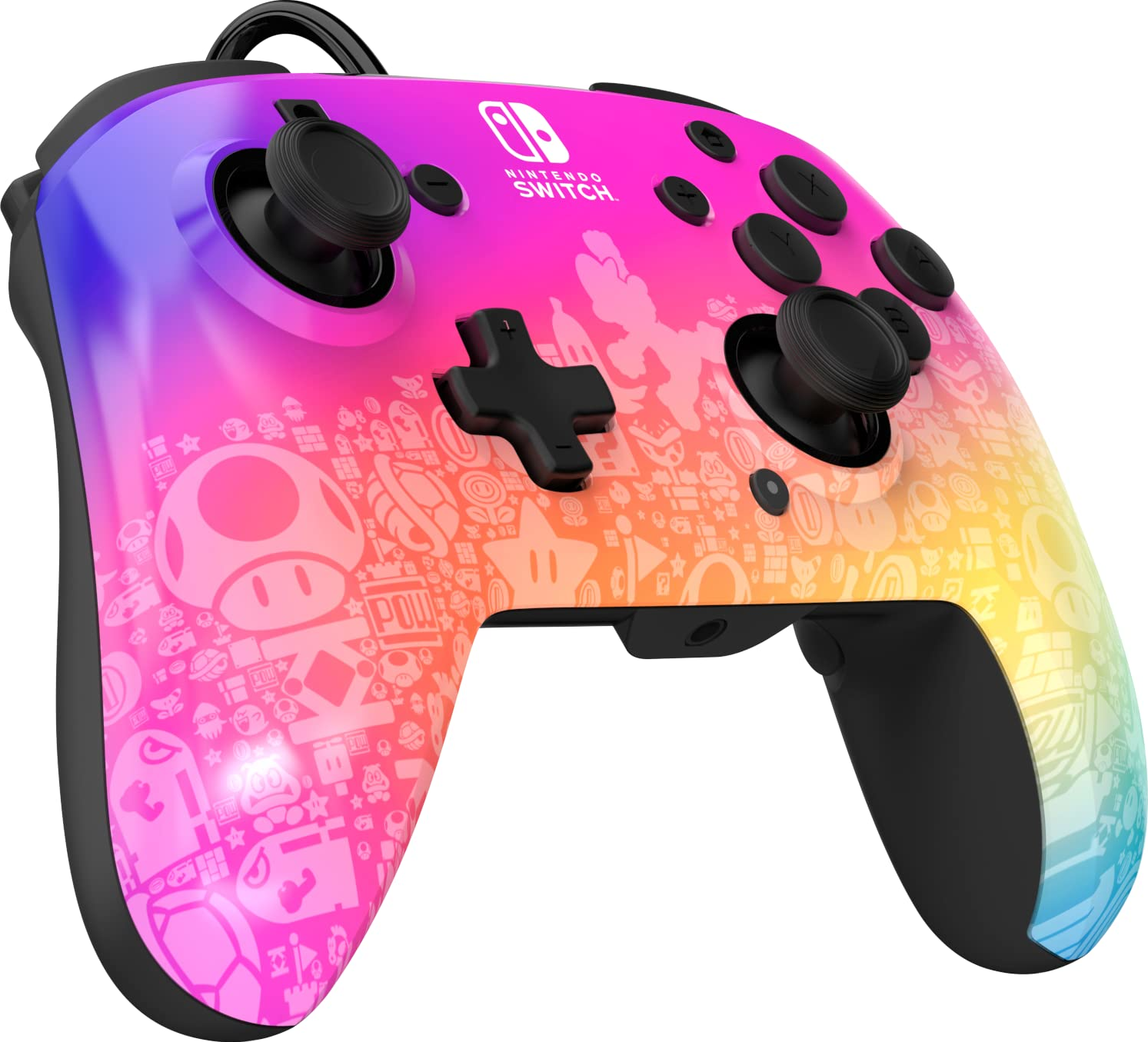 Un controller Nintendo Switch colorato con scarabocchi.