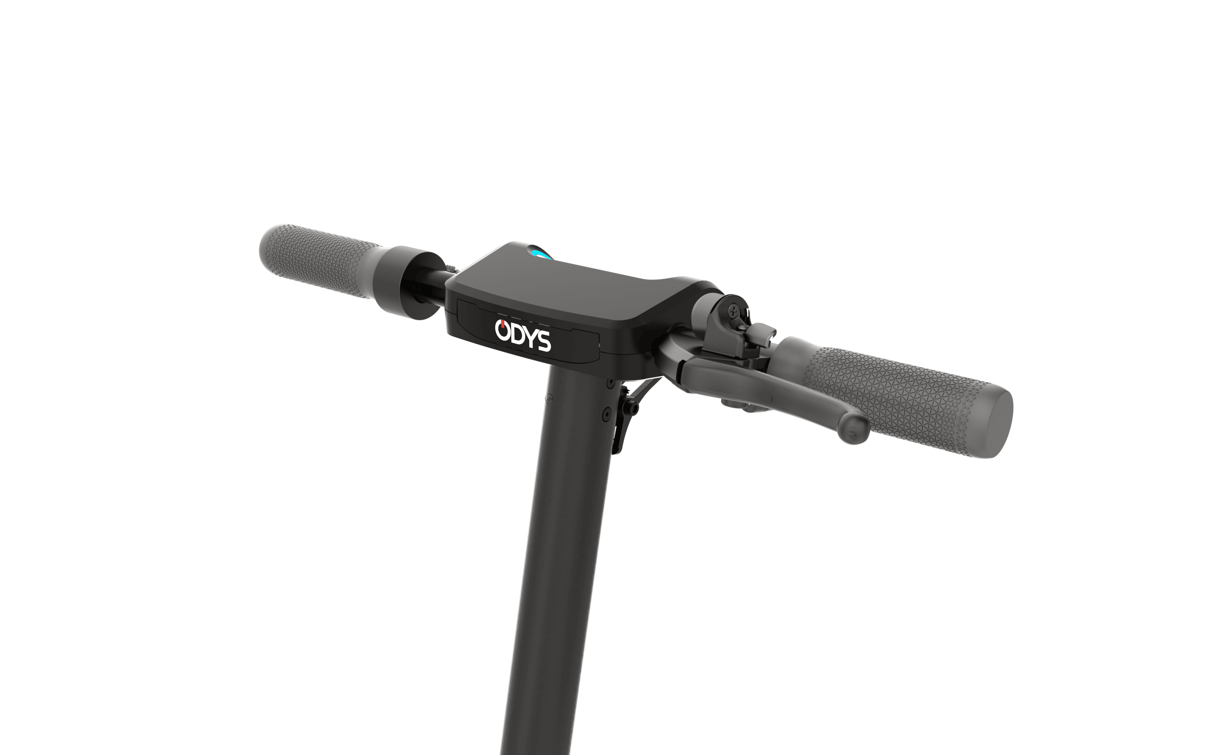 Roller-Lenker mit Bedienelementen. Schwarze Farbe, weißer Hintergrund.