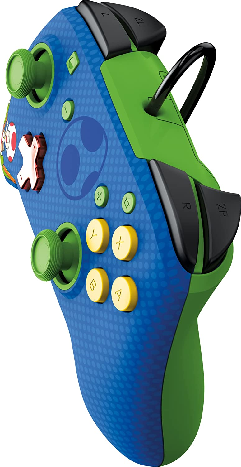 Ein blau-grüner Nintendo Switch-Controller mit Mario.
