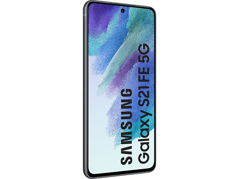 Smartphone Samsung Galaxy S21 FE 5G, en ángulo, mostrando la pantalla.