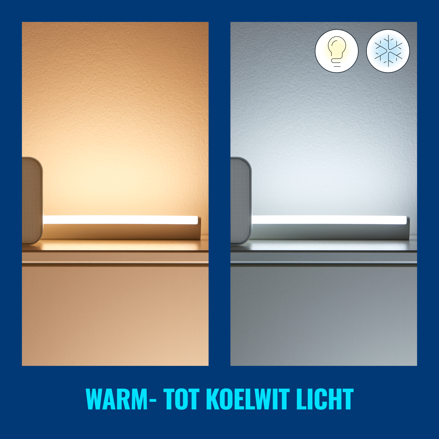 Two light fixtures showing warm and cool white light options.