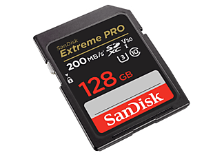 Tarjeta SDXC - SanDisk Extreme PRO, 128 GB, Hasta 200 MB/s lectura, U3, V30, Clase 10, Vídeo 4K UHD, Negro