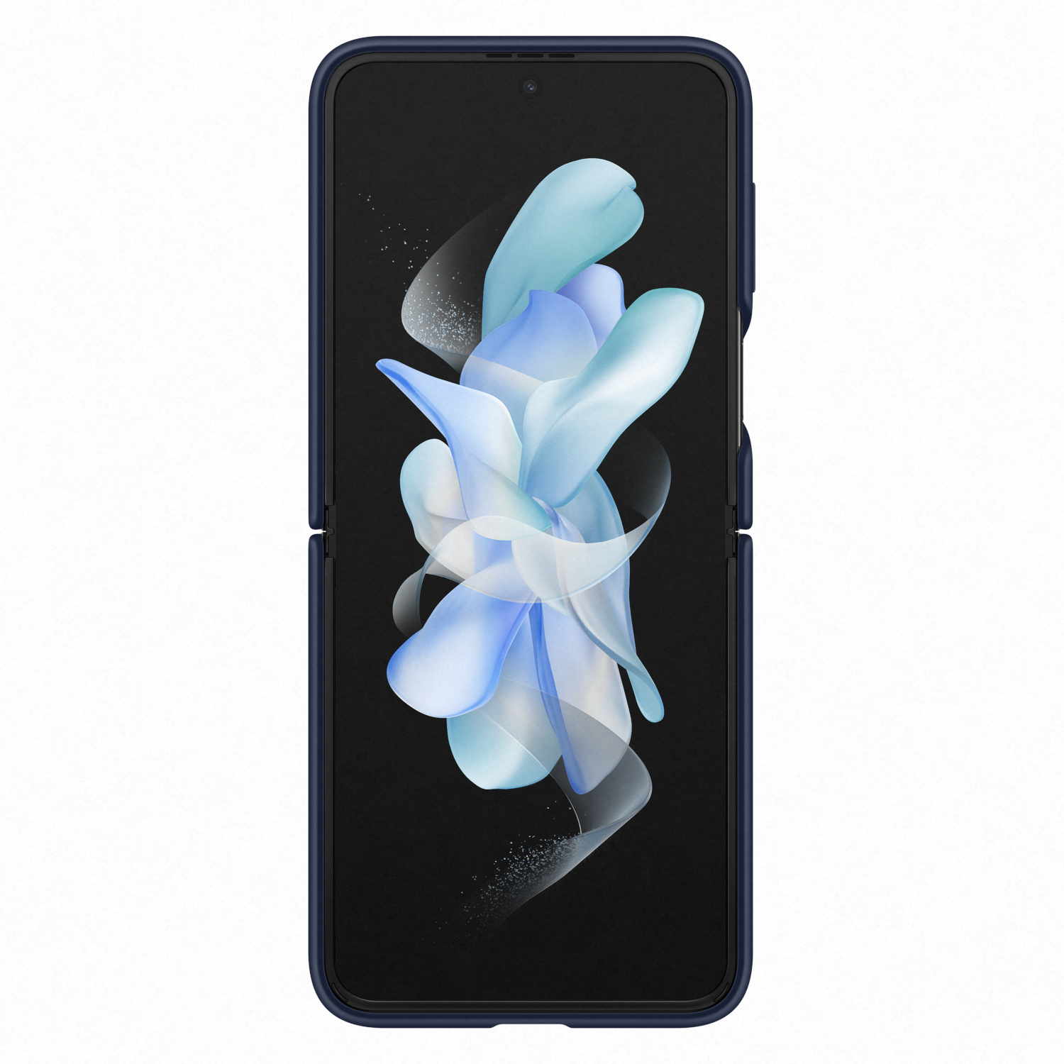 Een smartphone met een blauwe hoes.