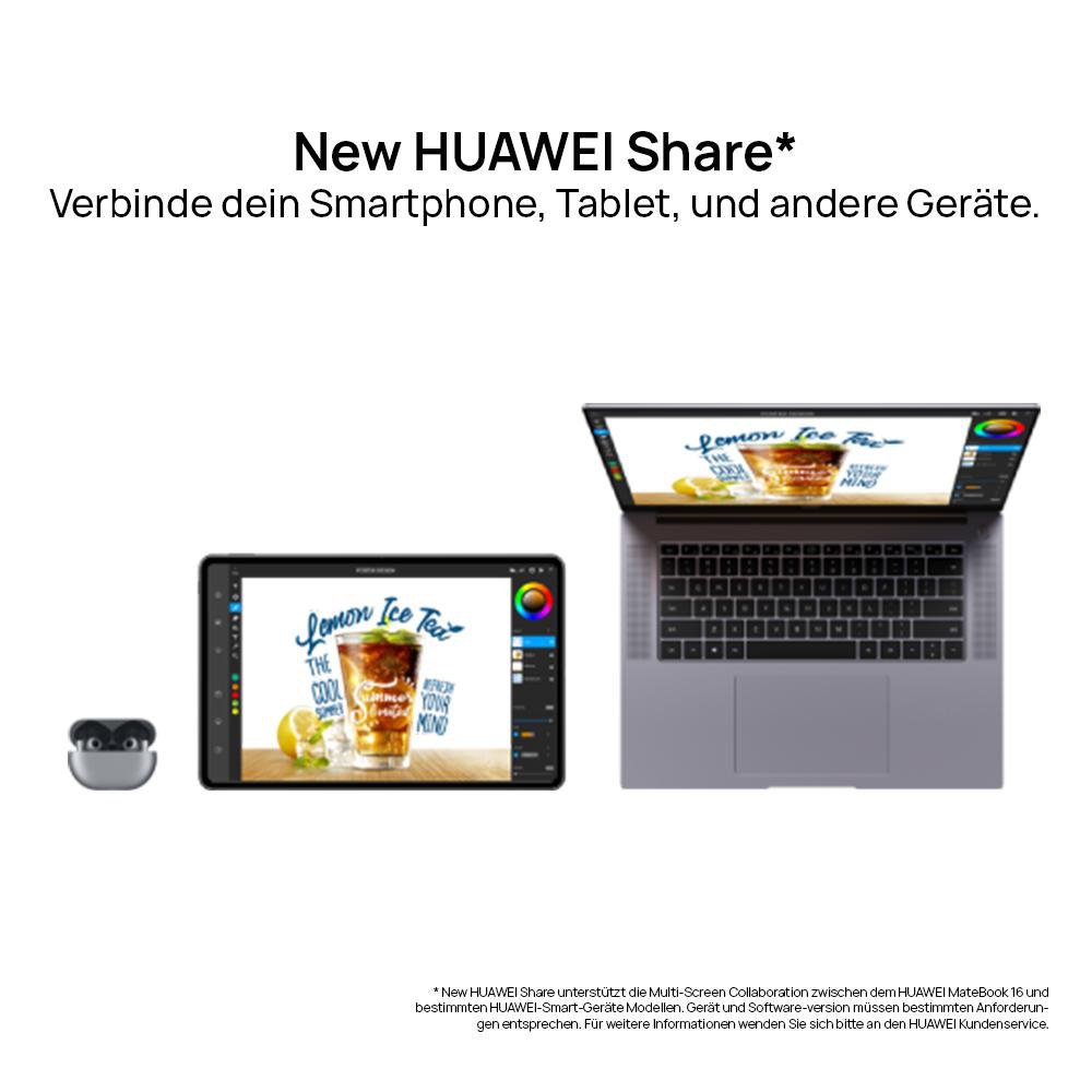 HUAWEI Matebook 16, Notebook, Home SSD, 16 mit Bit) (64 Space GB Windows RAM, 16 Gray 512 AMD Zoll Prozessor, 11 GB 5600H Display