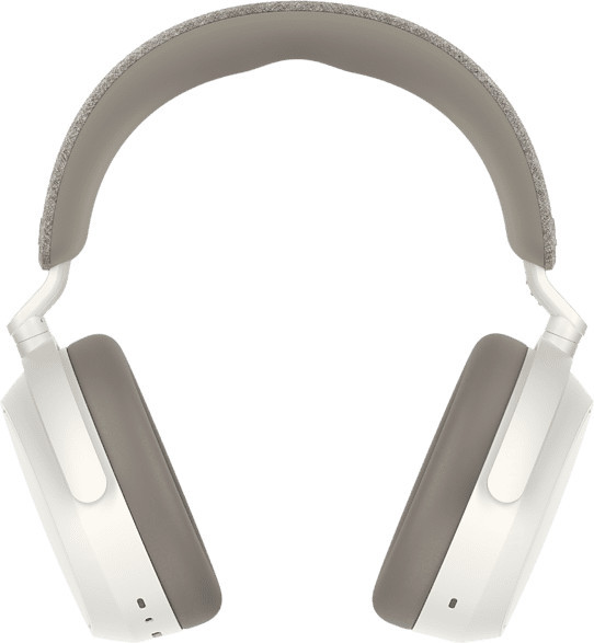 White and gray headphones. The headband is gray, and the earcups are white with gray padding.