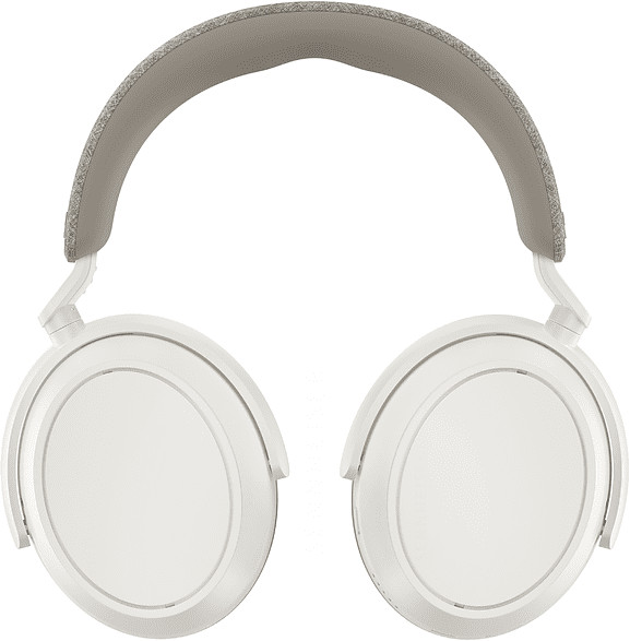 White headphones with a gray headband, seen from the top.