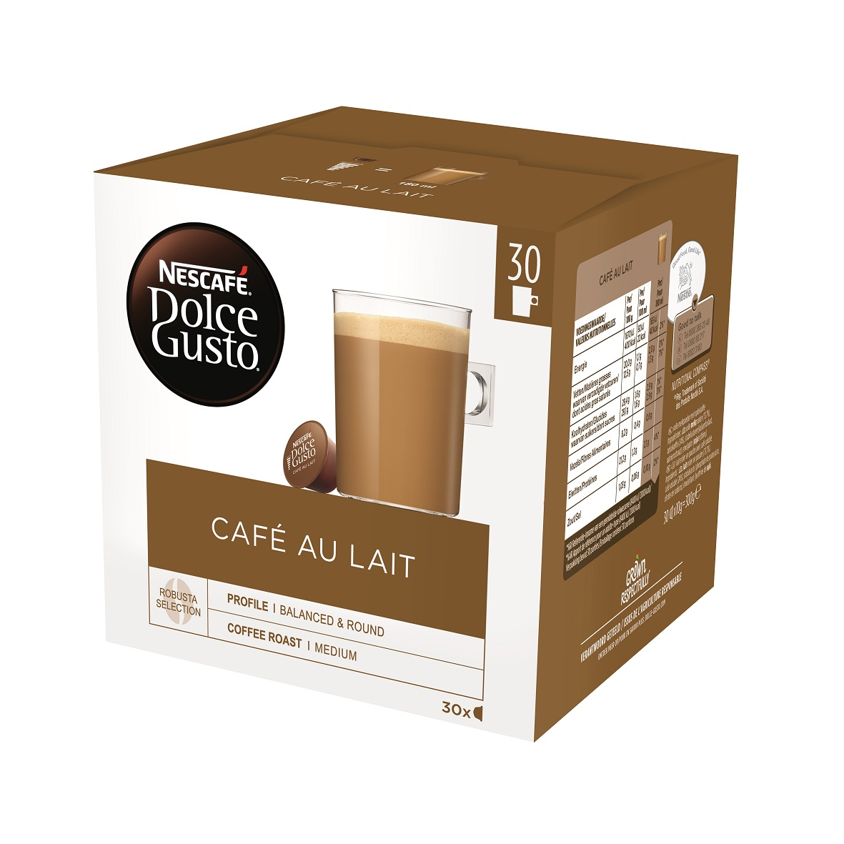 Nescafé Dolce Gusto kávékapszula doboza. A dobozon egy kávéscsésze, a márkanév és a termék részletei láthatók.