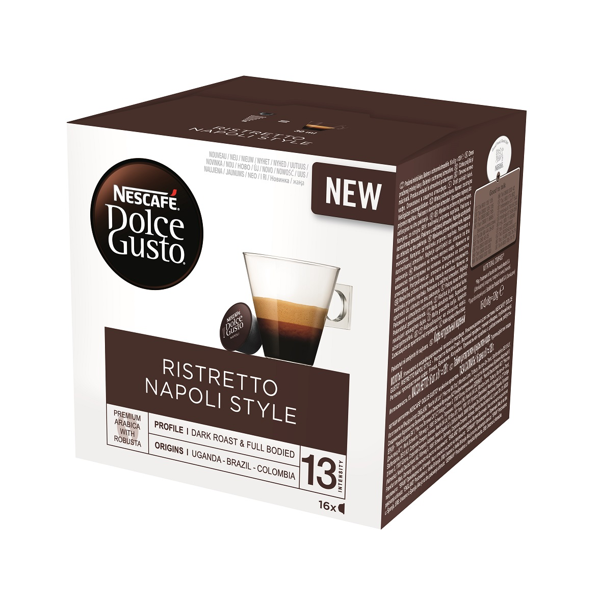 Kávépárna doboz, 'Ristretto Napoli Style' felirattal, csésze képpel.