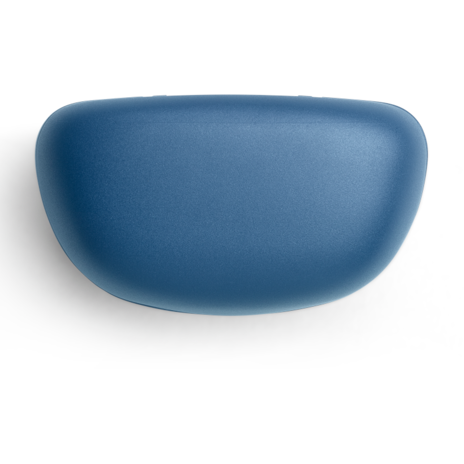Blauwe ovale hoes op een witte achtergrond, bovenaanzicht, met een gladde, matte afwerking.