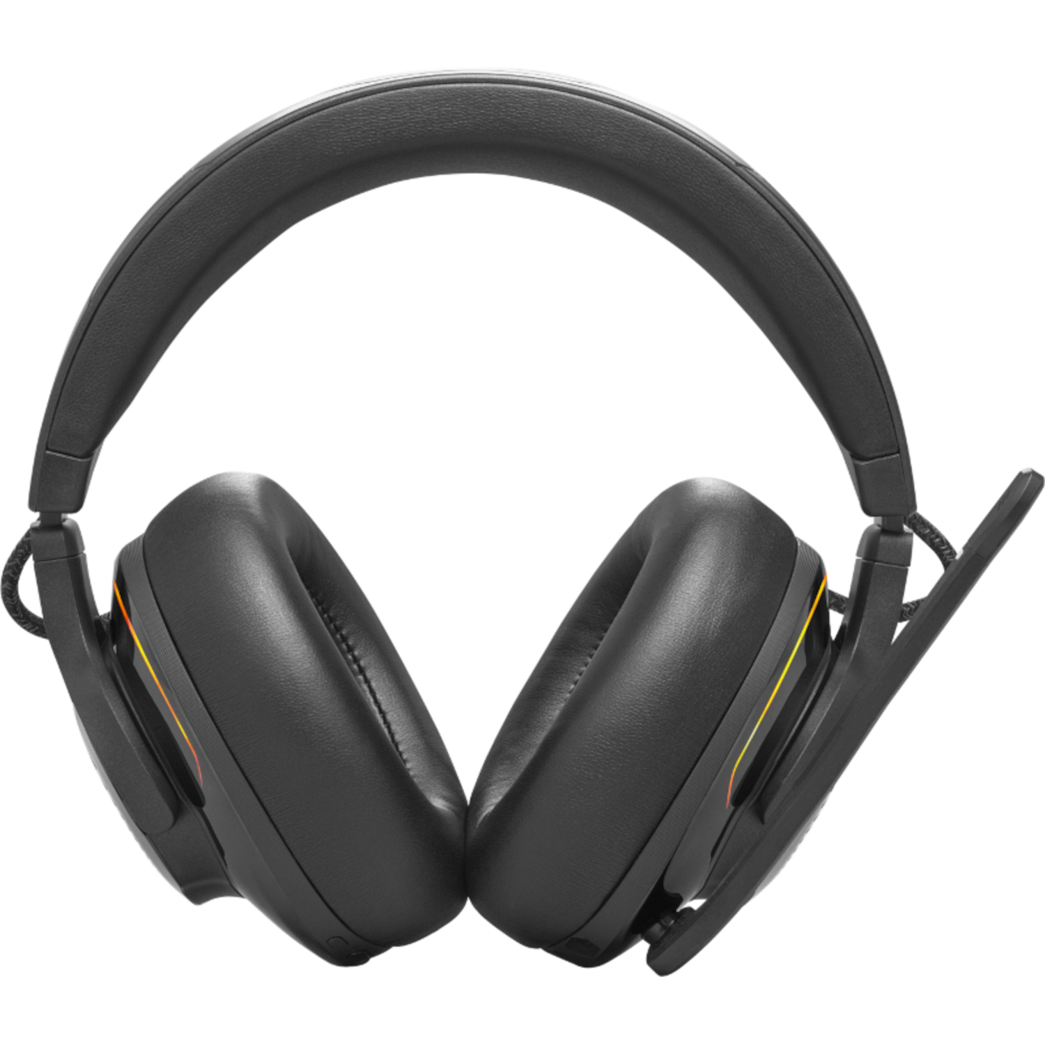 JBL gaming headset, zwart met oranje en gele accenten, schuine weergave.