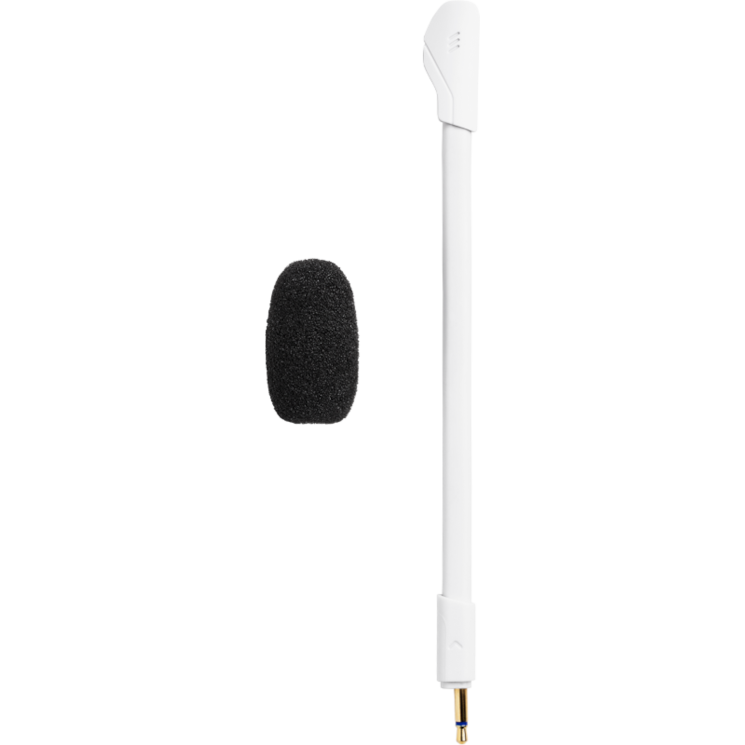 Witte microfoon met een zwarte schuimhoes.