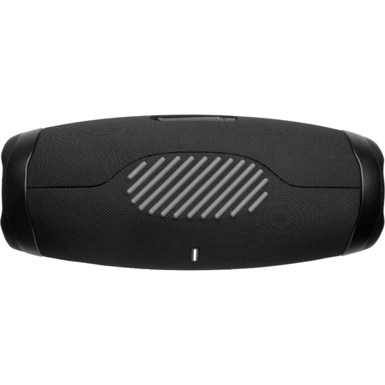 A black, cylindrical JBL speaker. It has a mesh pattern and a white power indicator.