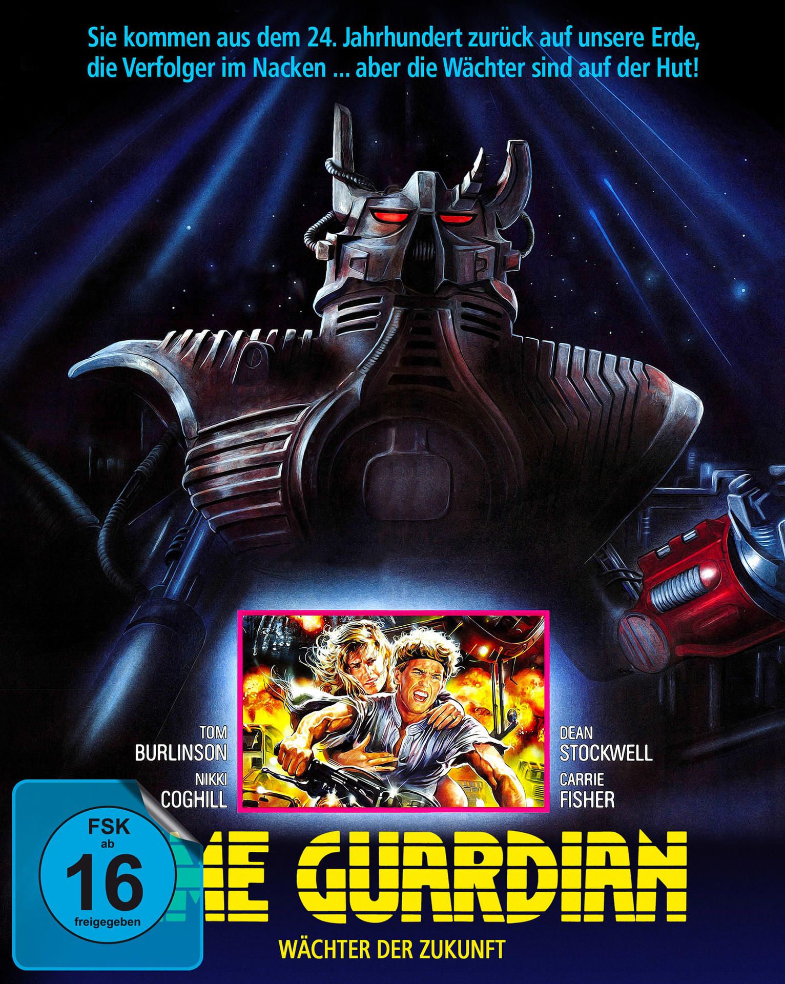 Filmcover: Roboter mit Menschen. Titel: The Guardian. Text: Wächter der Zukunft. Warnhinweis.