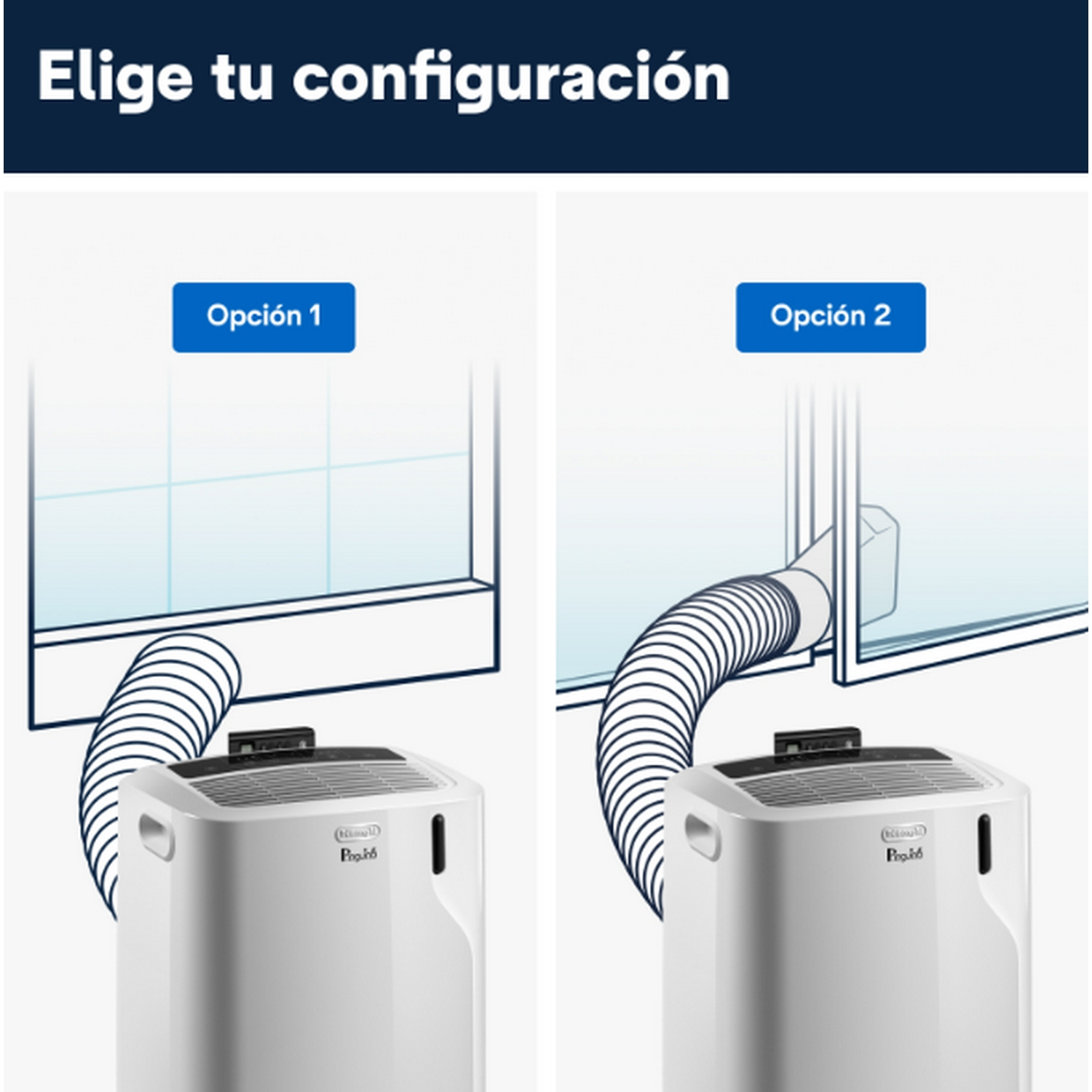 Dos imágenes que muestran dos configuraciones para un aire acondicionado.