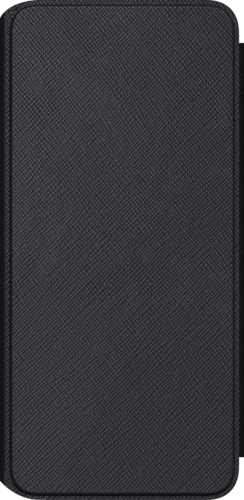 Étui de téléphone noir avec une surface texturée. L'étui est rectangulaire.