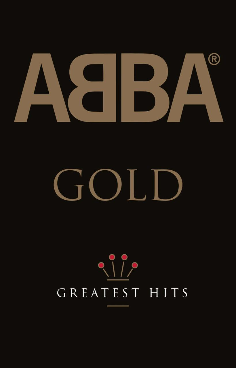 Albumcover: ABBA Gold, Greatest Hits, brauner und goldener Text auf schwarzem Hintergrund.
