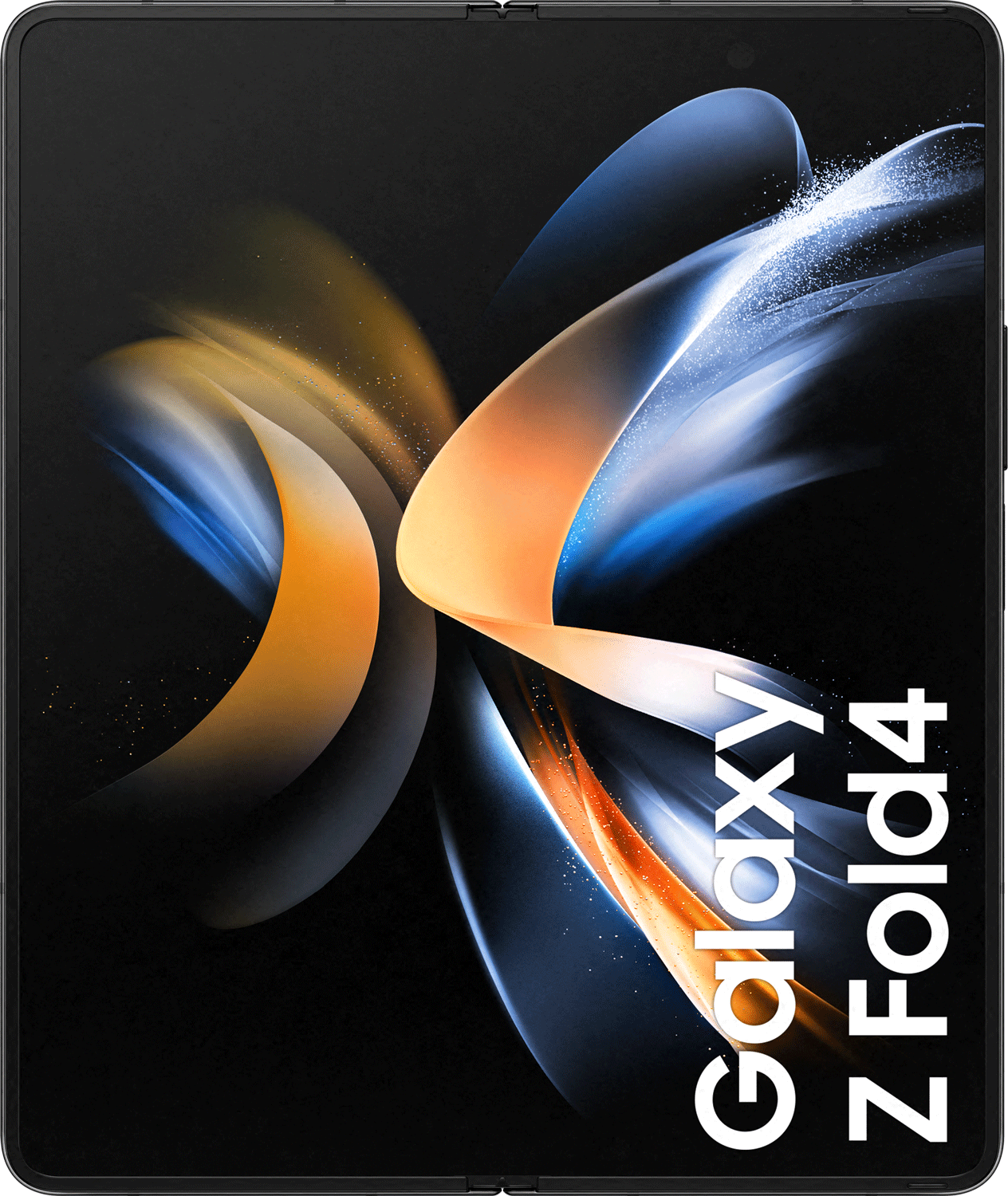 Zwarte en oranje Samsung Galaxy Z Fold4 smartphone.