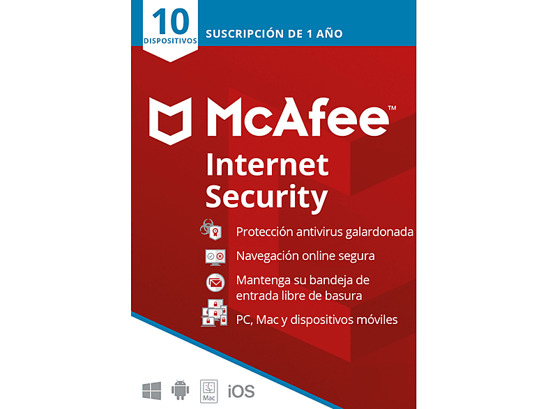 Antivirus - McAfee® Internet Security, Suscripción 1 año, 10 dispositivos (Formato Físico)